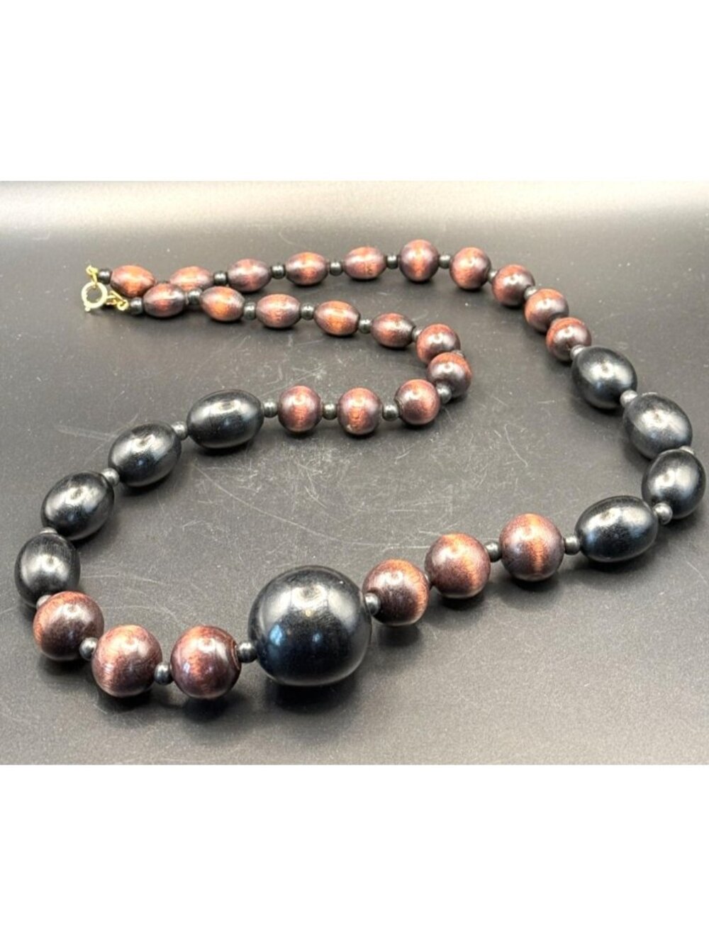 Kenneth Jay Lane Wood Bead Necklace Long Statement Black Brown